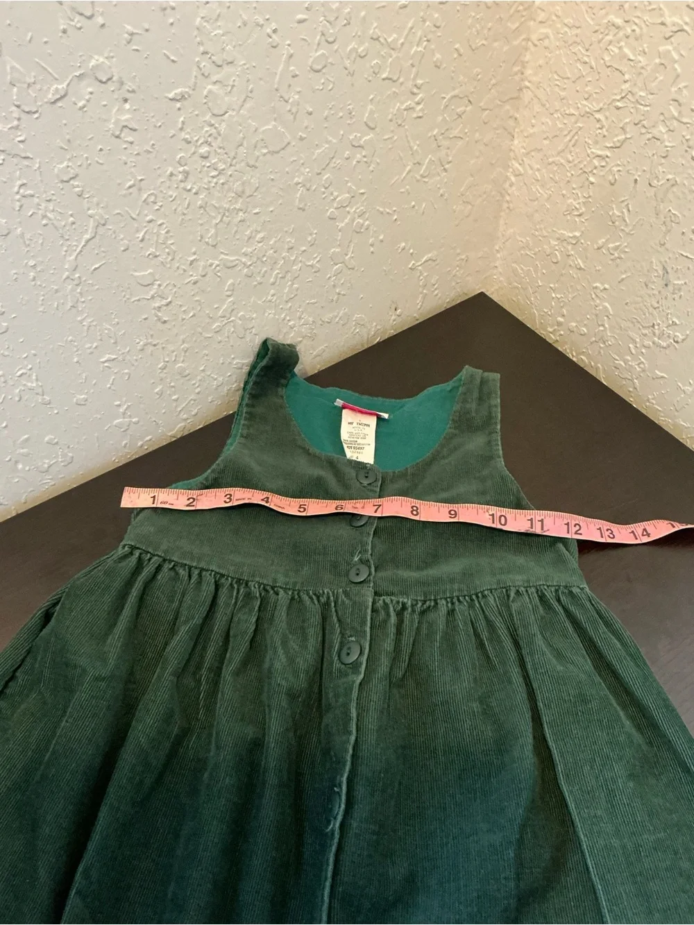 Girls Green Corduroy Button-Front Casual Dress